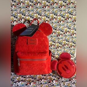 LOUNGEFLY DISNEY MICKEY MOUSE BURNOUT MINI BACKPACK W/COIN PURSE NWT 2025